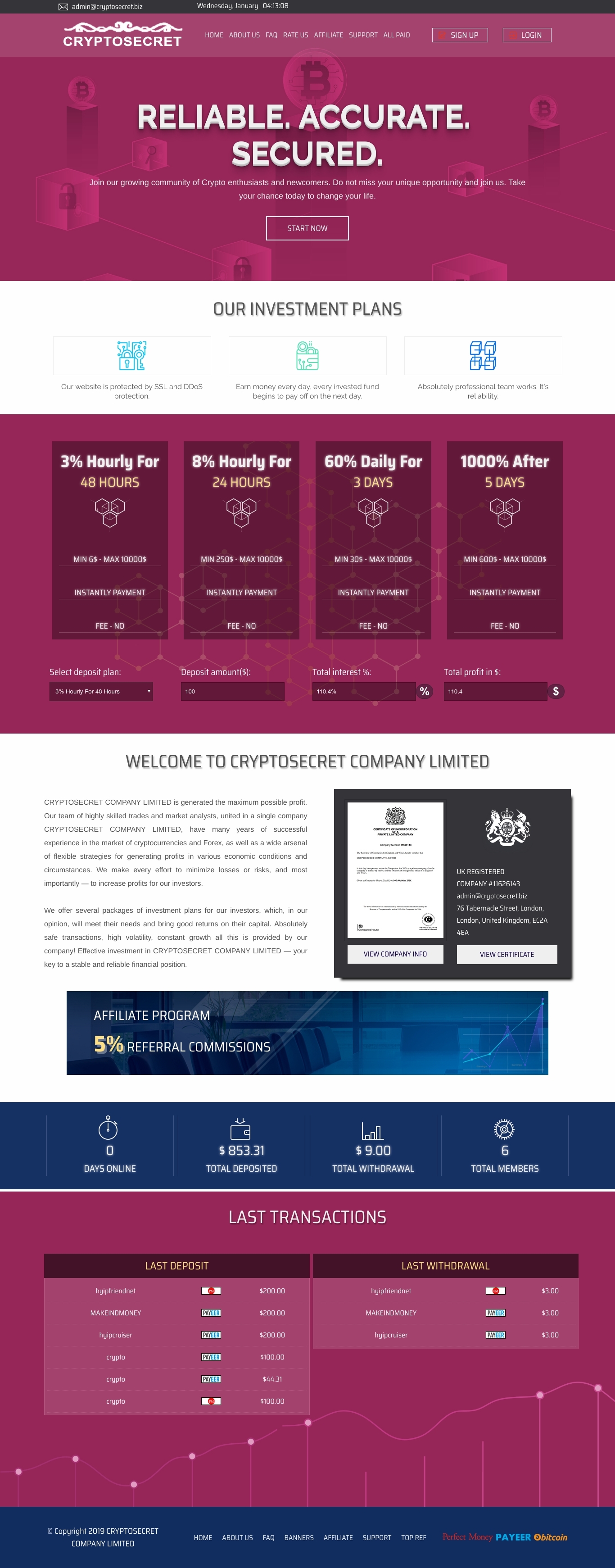 HYIP project CRYPTOSECRET