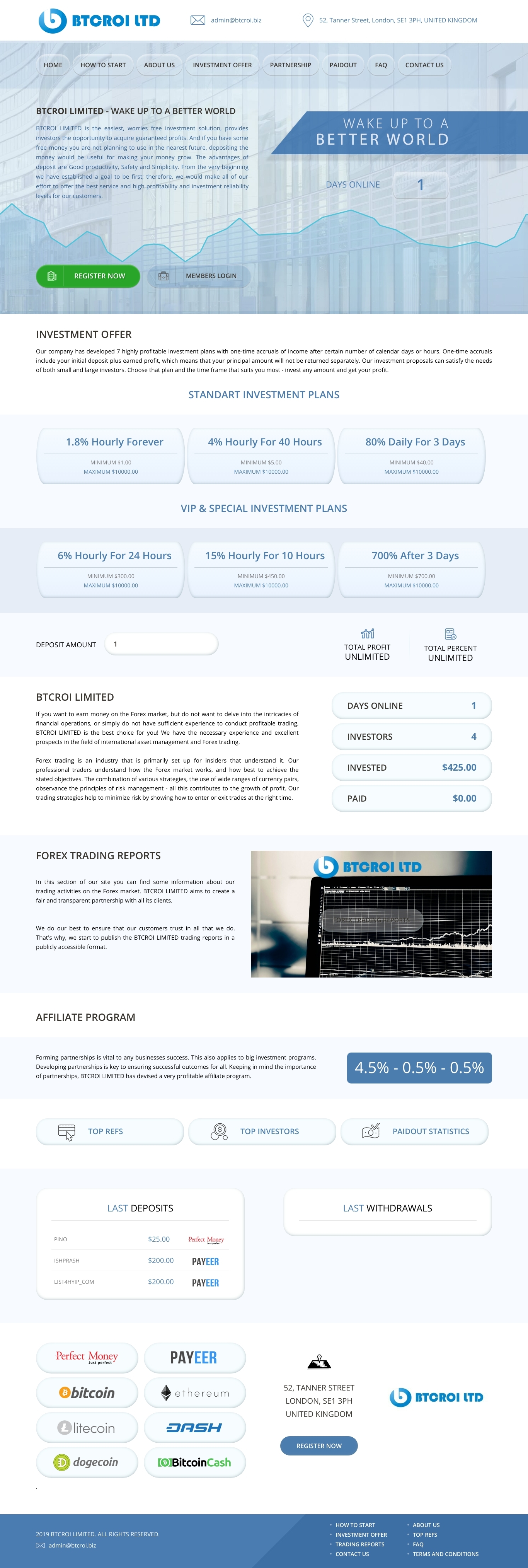 Investment HYIP Btcroi Limited