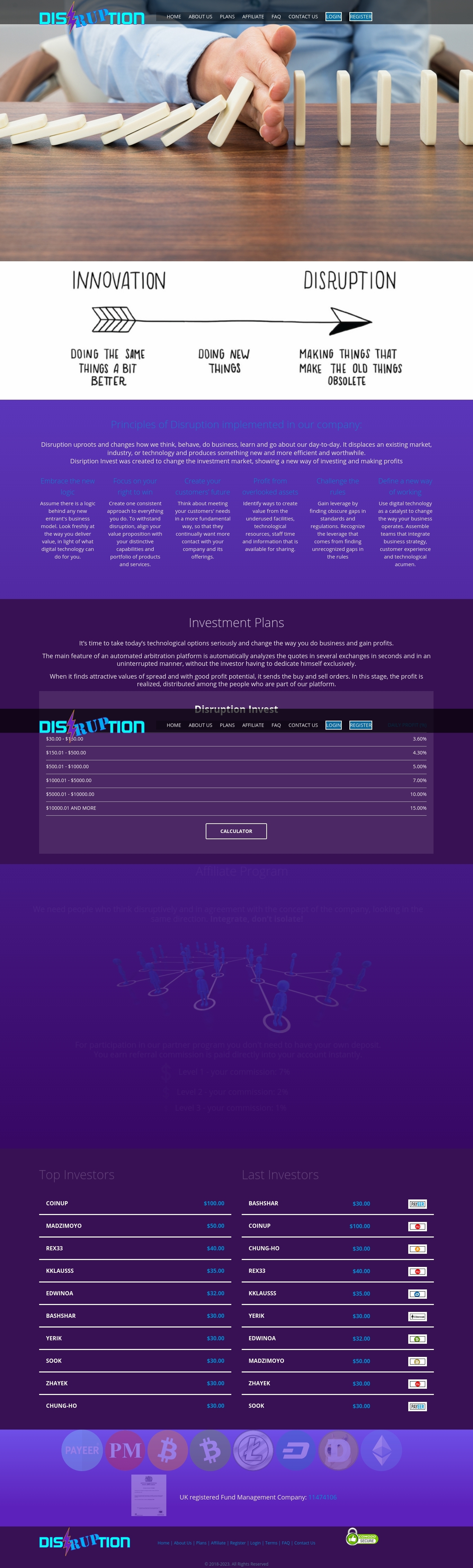 HYIP project Disruption Invest
