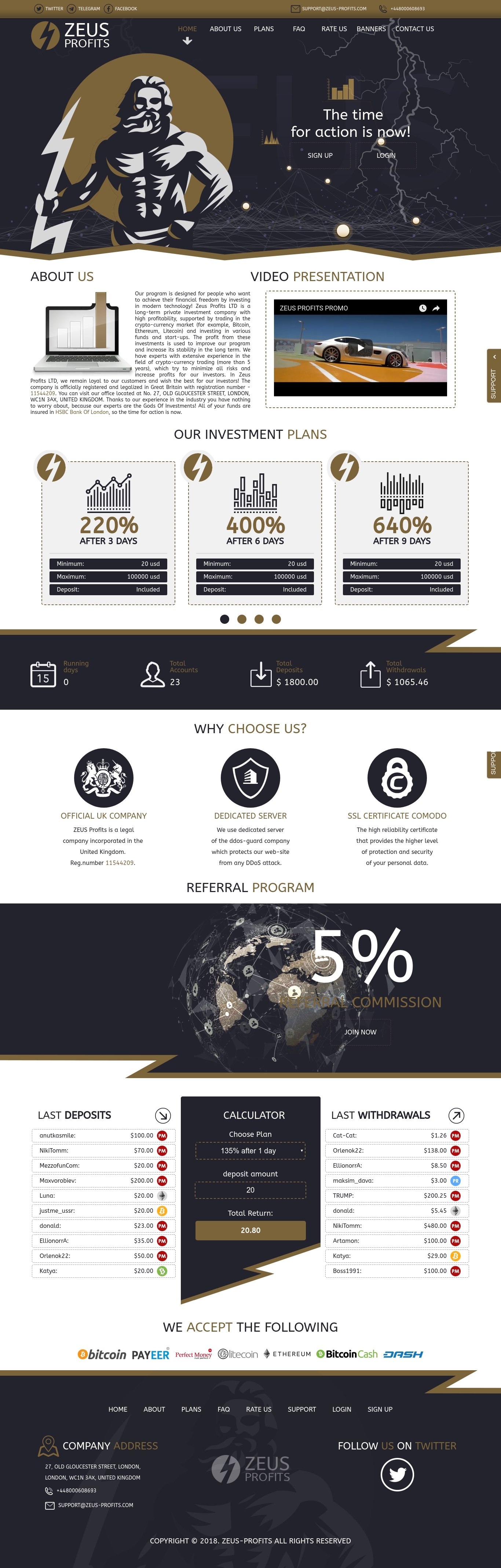 Investment HYIP ZEUS PROFITS LTD
