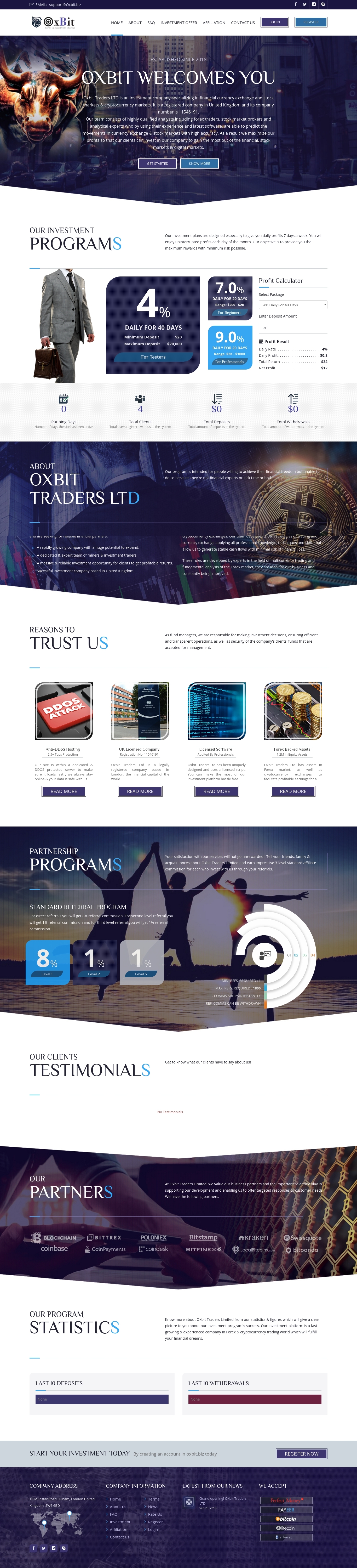 Gaming HYIP project OXBIT TRADERS LTD